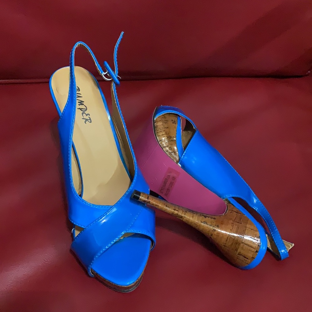 Blue & Pink Peep Toe Heels